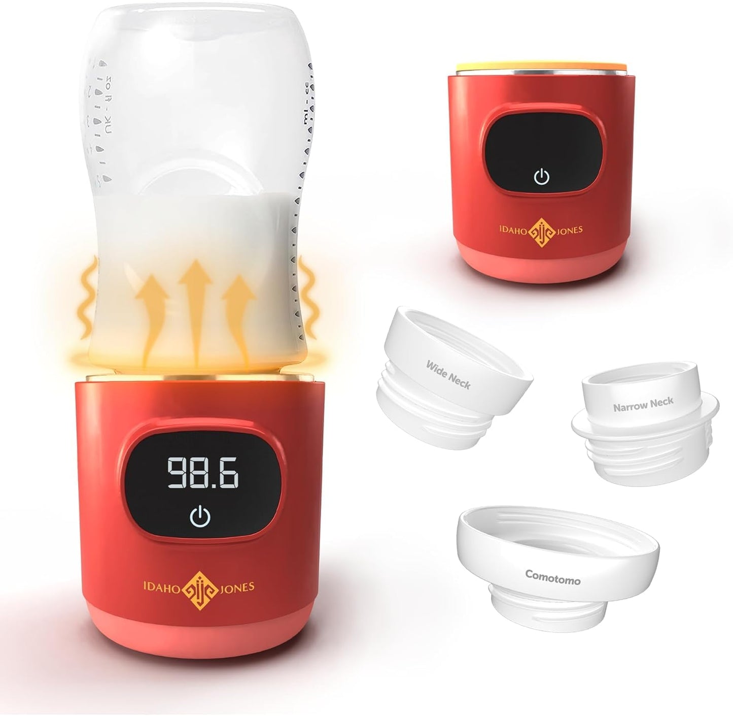 IDAHO JONES Portable Bottle Warmer - On The Go & for Travel - Baby Bottle, Breastmilk & Formula - Battery Powered & Operated, Cordless - Fits Dr Brown, Comotomo & Others
