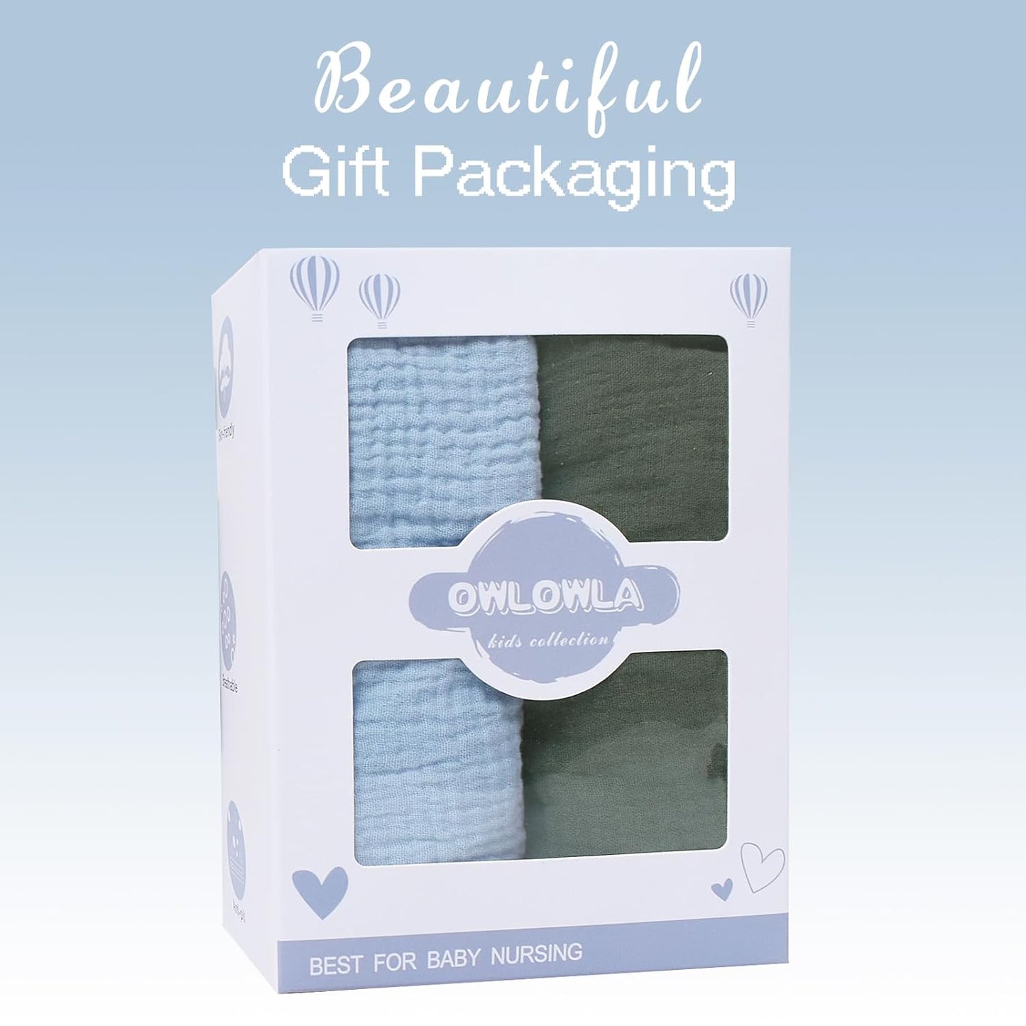 Owlowla Muslin Changing Pad Cover 2PACK,Soft Muslin Cotton Diaper Changing Pad Covers Changing Table Cover for Baby Boy Girl(Baby Blue&Olive)
