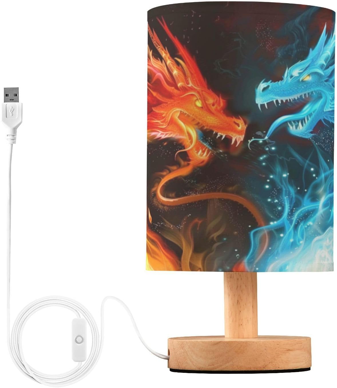 Blue Red Fire Dragon Table Lamp for Bedroom Bedside Lamp Desk Lamps Cylinder Nightstand Lamp for Living Room Office Decor