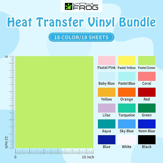 VINYL FROG 18 Sheets Heat Transfer Vinyl Bundle 12"x10" Matte HTV Vinyl Packs