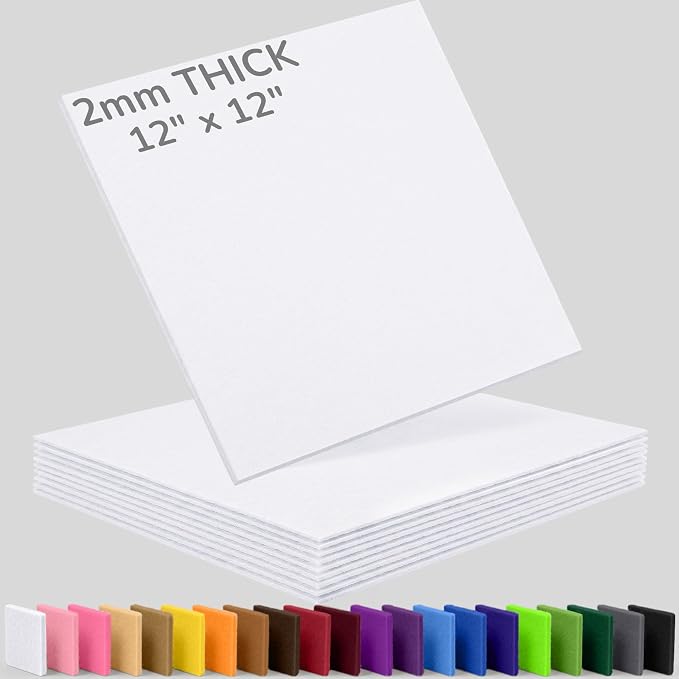 2mm Stiff Felt Sheets 12" X 12" | Thick Polyester Felt Material, DIY Craft