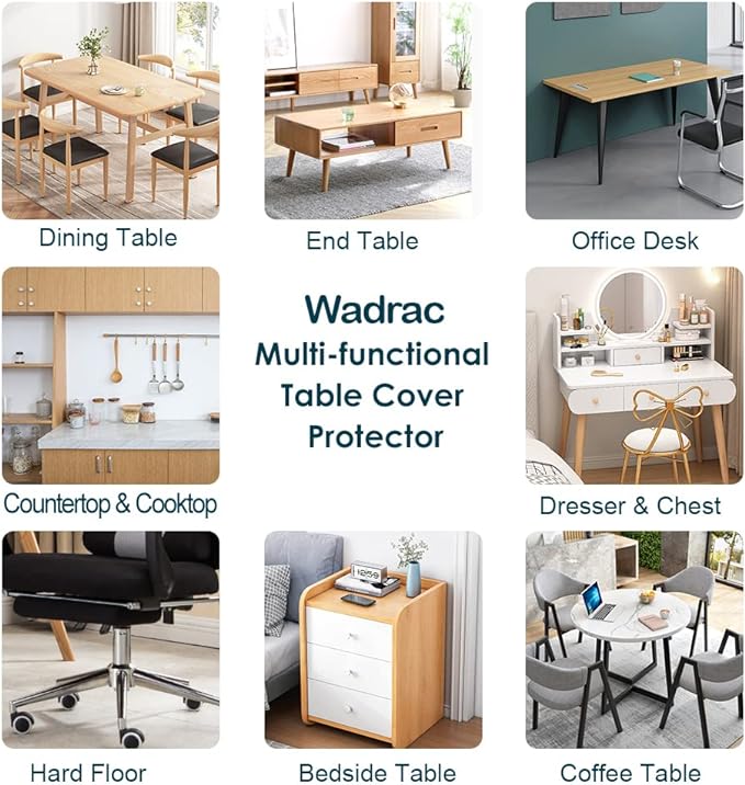 Wadrac 36x62 inch Clear Table Protector Plastic Table Cloths PVC Night Stand