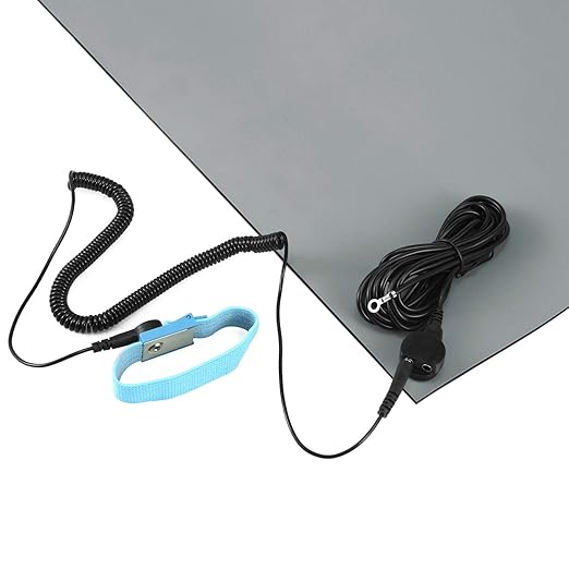 MWRF Source™ ESD Mat Kit with Wrist Strap and Grounding Cord (2.5 FT x 3 FT x 0.12 Inch, Grey)