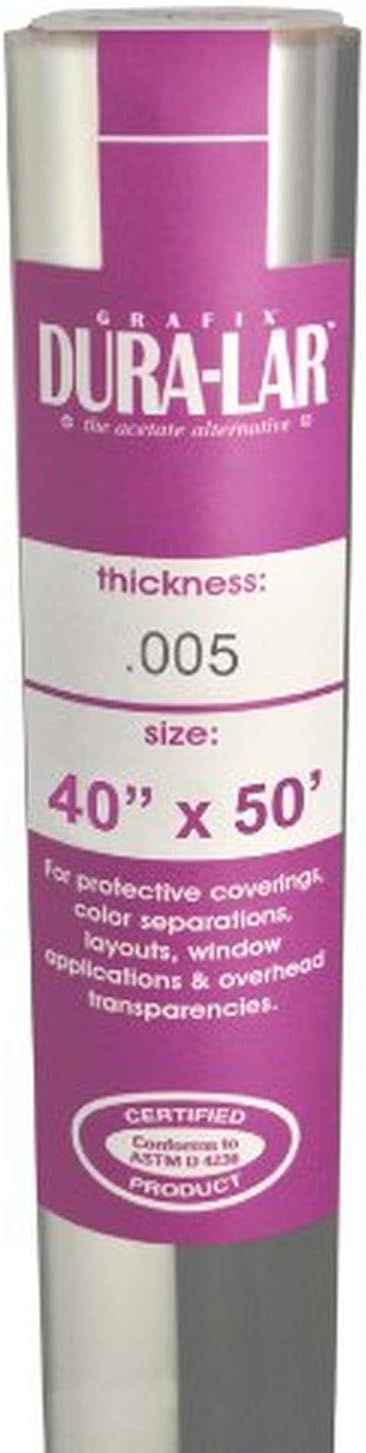 Grafix Dura-Lar 0.005" Film, Ultra Clear, Glossy 40" x50', Mylar/Acetate