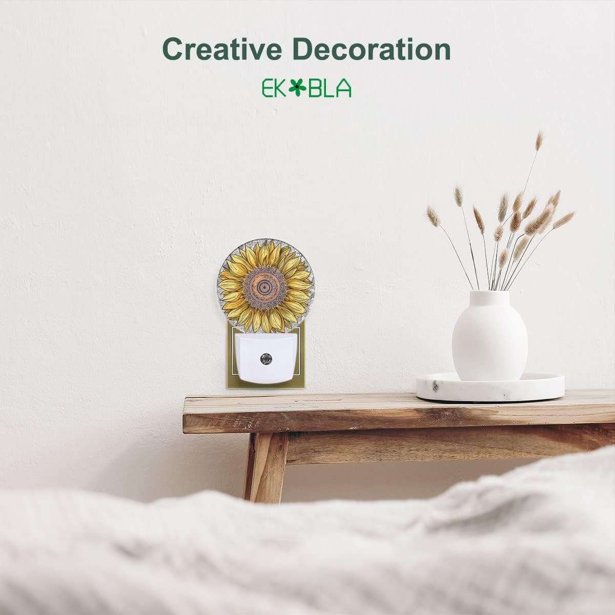 EKOBLA Sunflower Night Lights Plug into Wall Boho Yellow Flower Plug-in Nightlights, Gifts for Women Mom Grandma, Dusk to Dawn Sensor LED Round Nightlight Home Decor