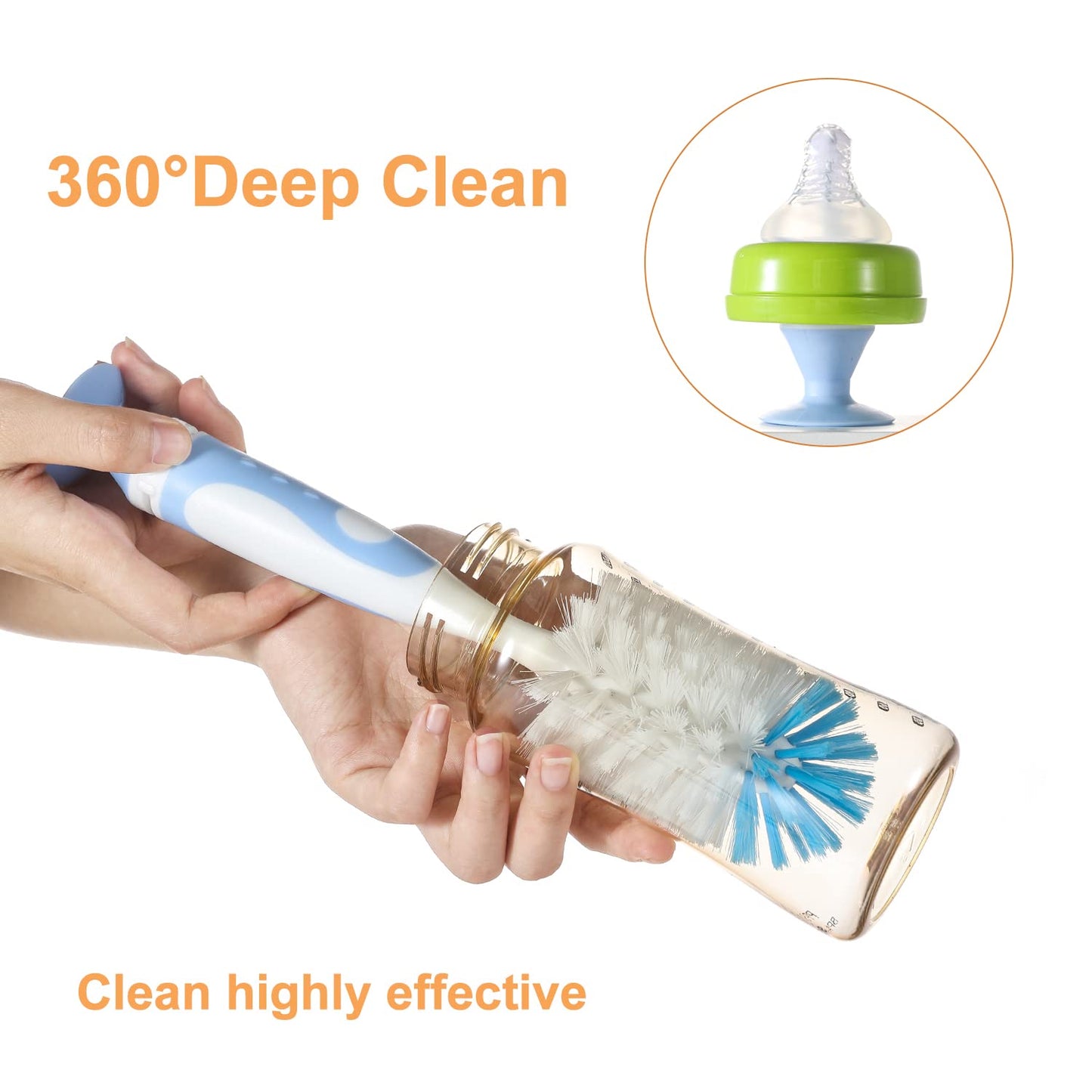 Chemimoso Multifunctional Cleaning Brush, Baby Bottle Brush, Bottle Brush Cleaner, Rotate The Suction Cup to Obtain The Small Bristle Brushes, Set Z, Green, Nylon and Nylon Brush
