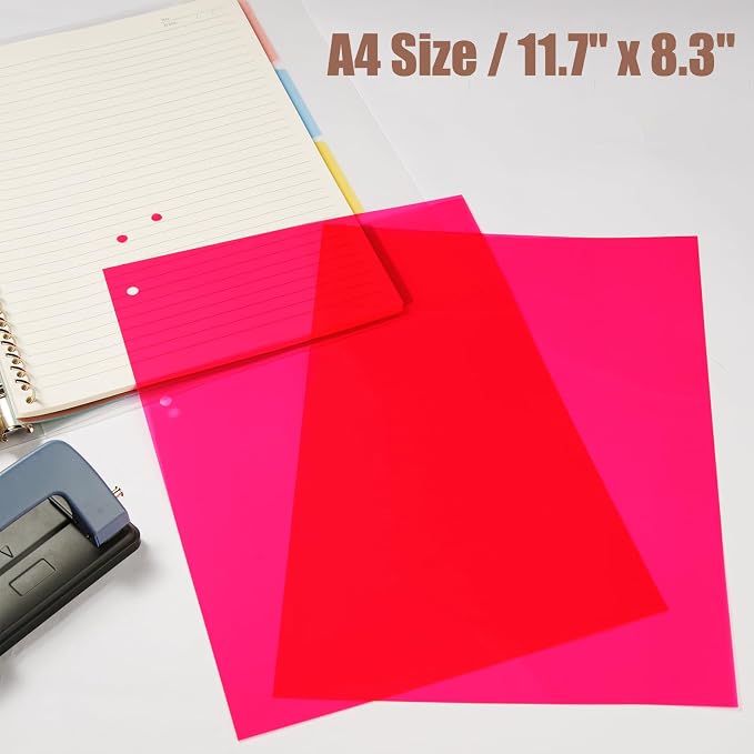 10-Pack A4 Colored PVC Flexible Plastic Sheets, 0.3mm Rose Transparent Film
