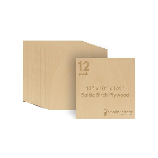 6 mm Baltic Birch Plywood 1/4 x 10 x 10 Inch, Box of 12 B/BB Grade Craft Wood