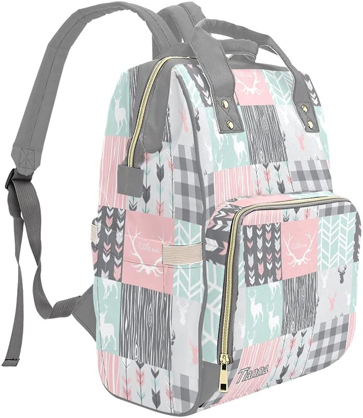 Antlers Deer Elk Feather Arrow Patchwork Diaper Bags with Name Waterproof Mummy Backpack Nappy Nursing Baby Bags Gifts Tote Bag for Women