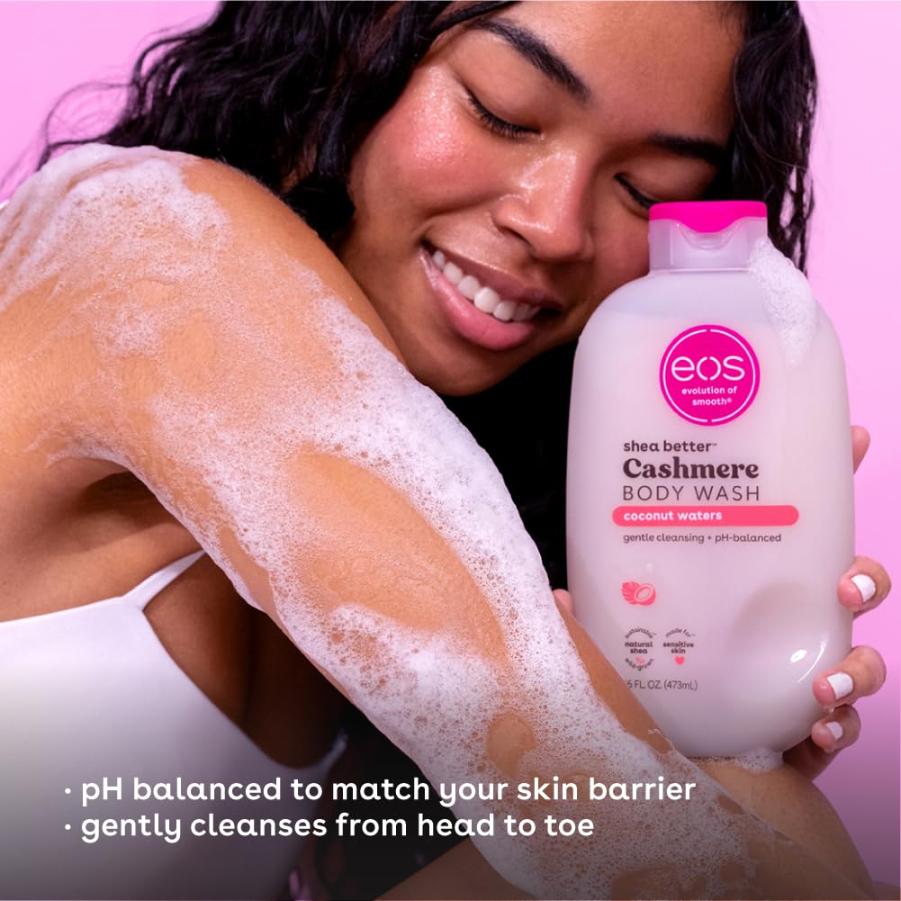 eos Shea Better Cashmere Body Wash, Coconut Waters, Moisturizing, pH Balanced Body Wash, Creamy Gel Formula, Paraben & Phthalate Free, Sensitive Skin, 16 fl oz