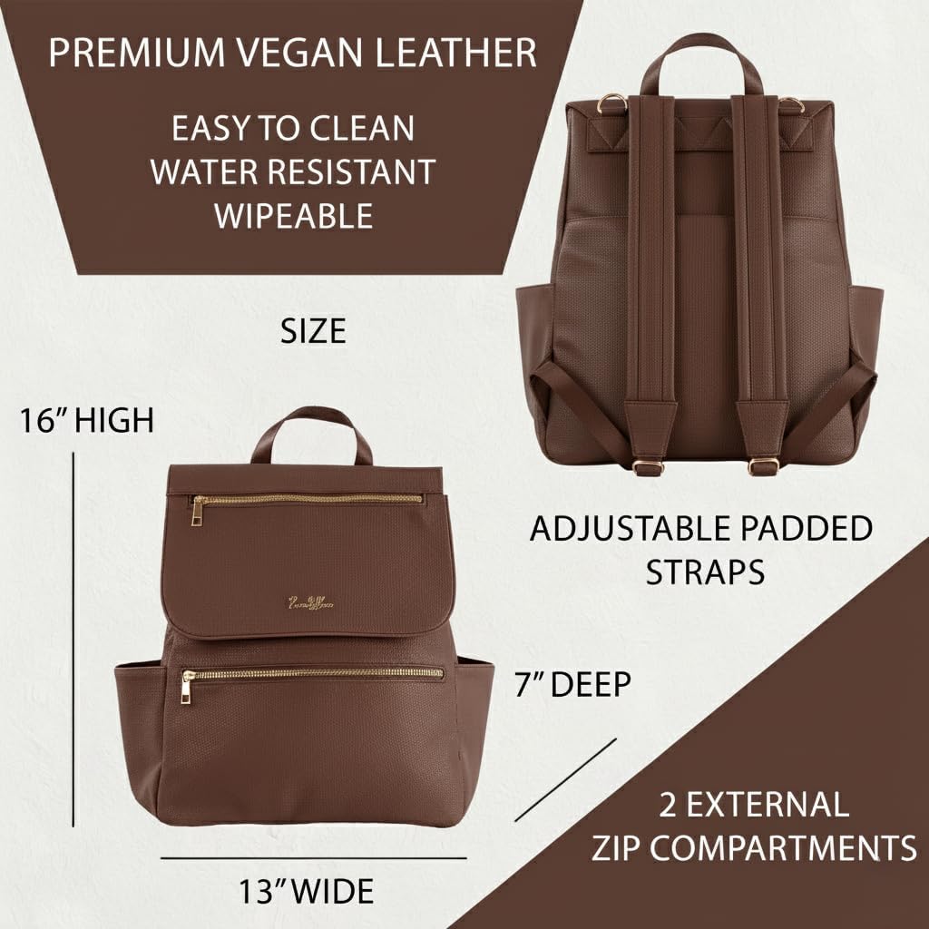 Vegan Leather Baby Backpack, with Front Zip Pocket (Chocolate)