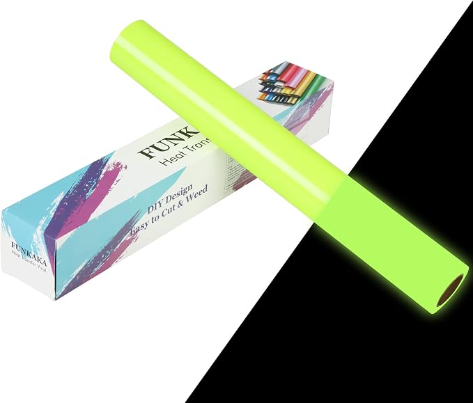 FUNKAKA Glow in The Dark Heat Transfer Vinyl Roll, Glow in The Dark HTV Vinyl
