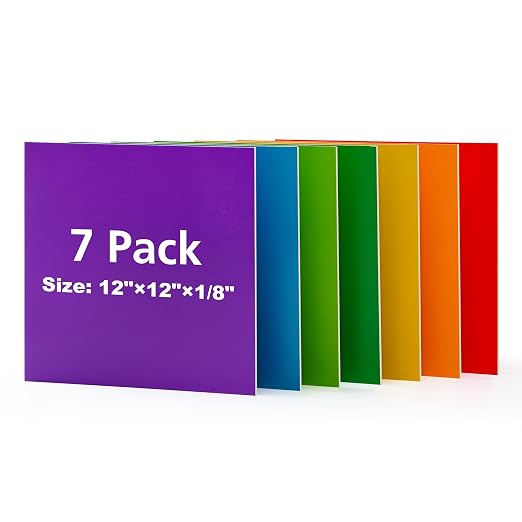 Rowood 7 Pack Rainbow Colored Plywood Sheets, 3mm Multi Thin Unfinished Wood