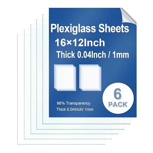 6 Pack Clear Plexiglass Sheets 16×12×0.04InThin PET Plexiglass Sheets