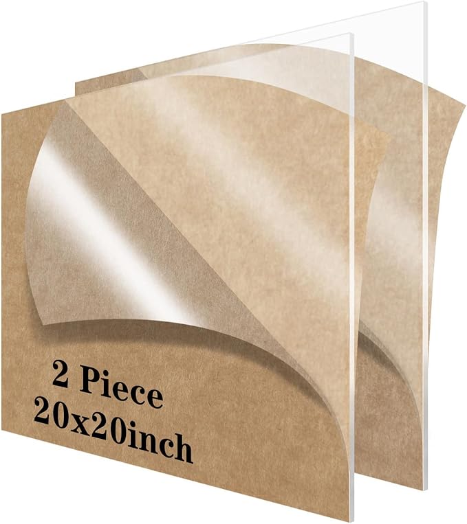 Lesnlok 2 Pieces 20 x 20 Acrylic Sheet 1/8 Thick 3mm Plexiglass Sheet,