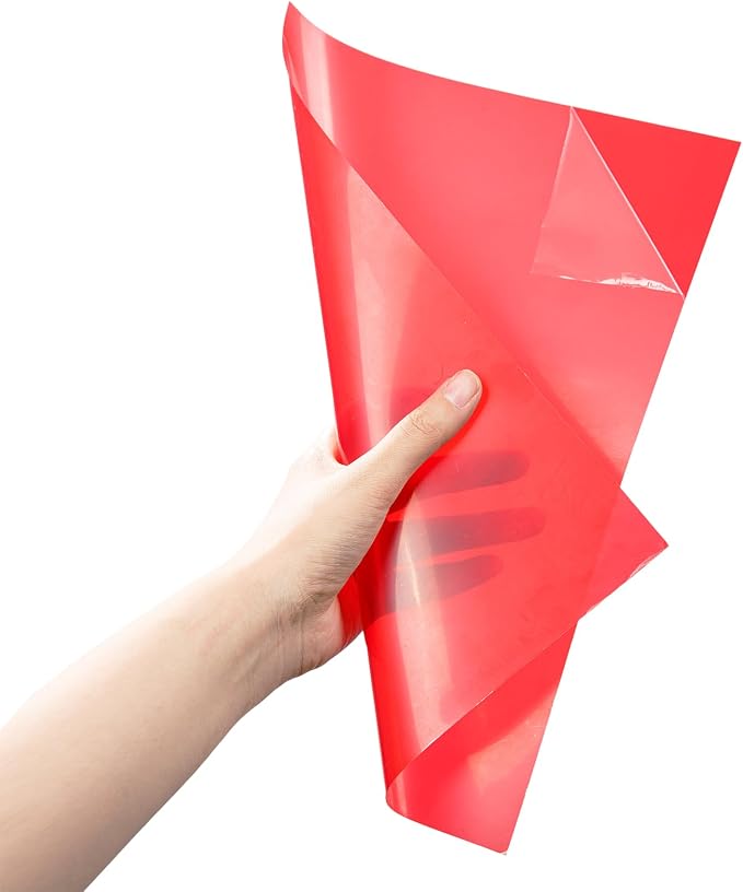 10-Pack A4 Colored PVC Flexible Plastic Sheets, 0.3mm Red Transparent Film