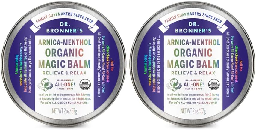 Dr. Bronner's - Organic Magic Balm - Arnica-Menthol, Made w/Organic Beeswax & Hemp Oil, Moisturizes & Soothes Hands, Face, & Body (2 oz, 2-Pack)