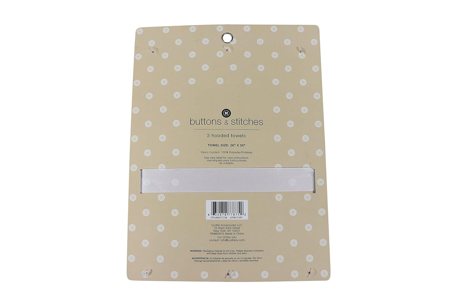 Cudlie Buttons & Stitches Baby Girl 3 Pack Rolled/Carded Hooded Towels in Crisp Blossom Print (GS71728)