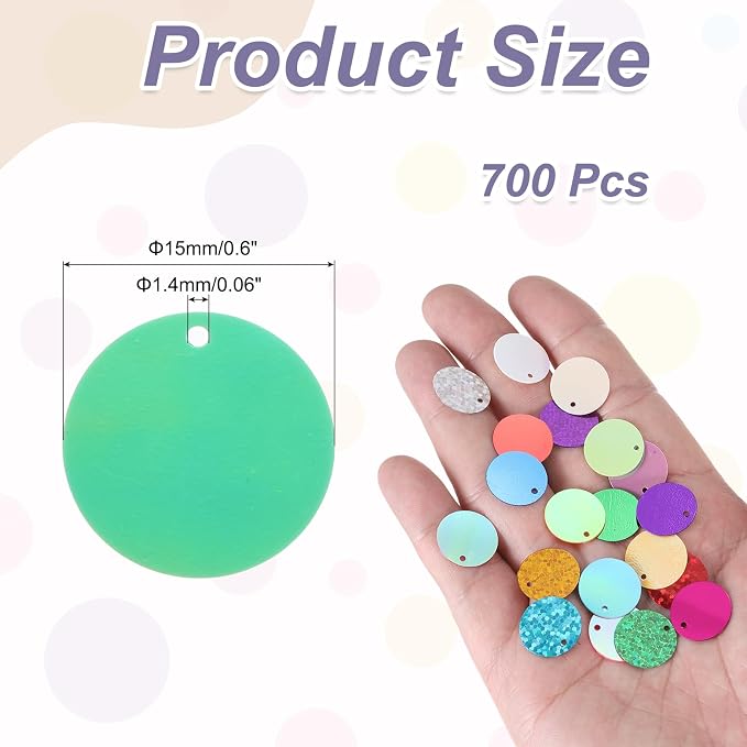 MECCANIXITY 700 Pcs Flat Round Sequins 15mm/0.6 Inch Loose Paillettes Craft