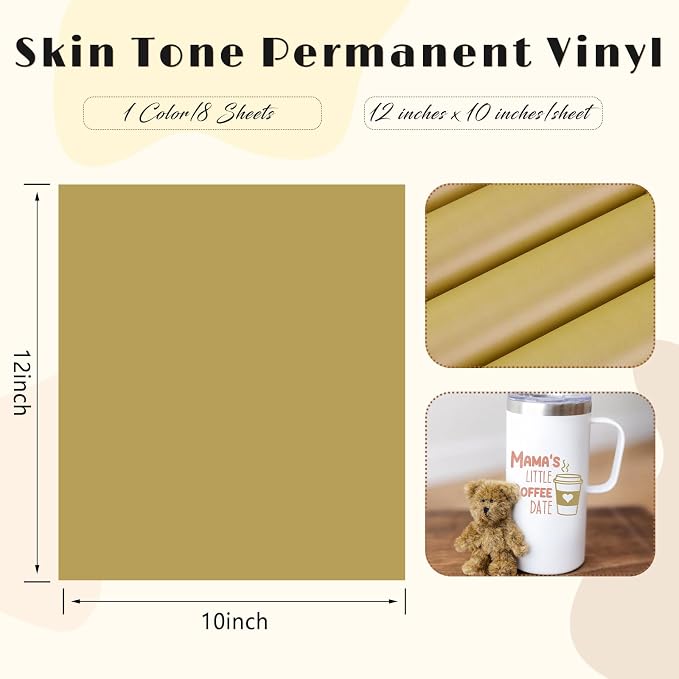 Tintnut Skin Tone Permanent Vinyl 8 Sheets 12''x10'' Brown Adhesive Viny |