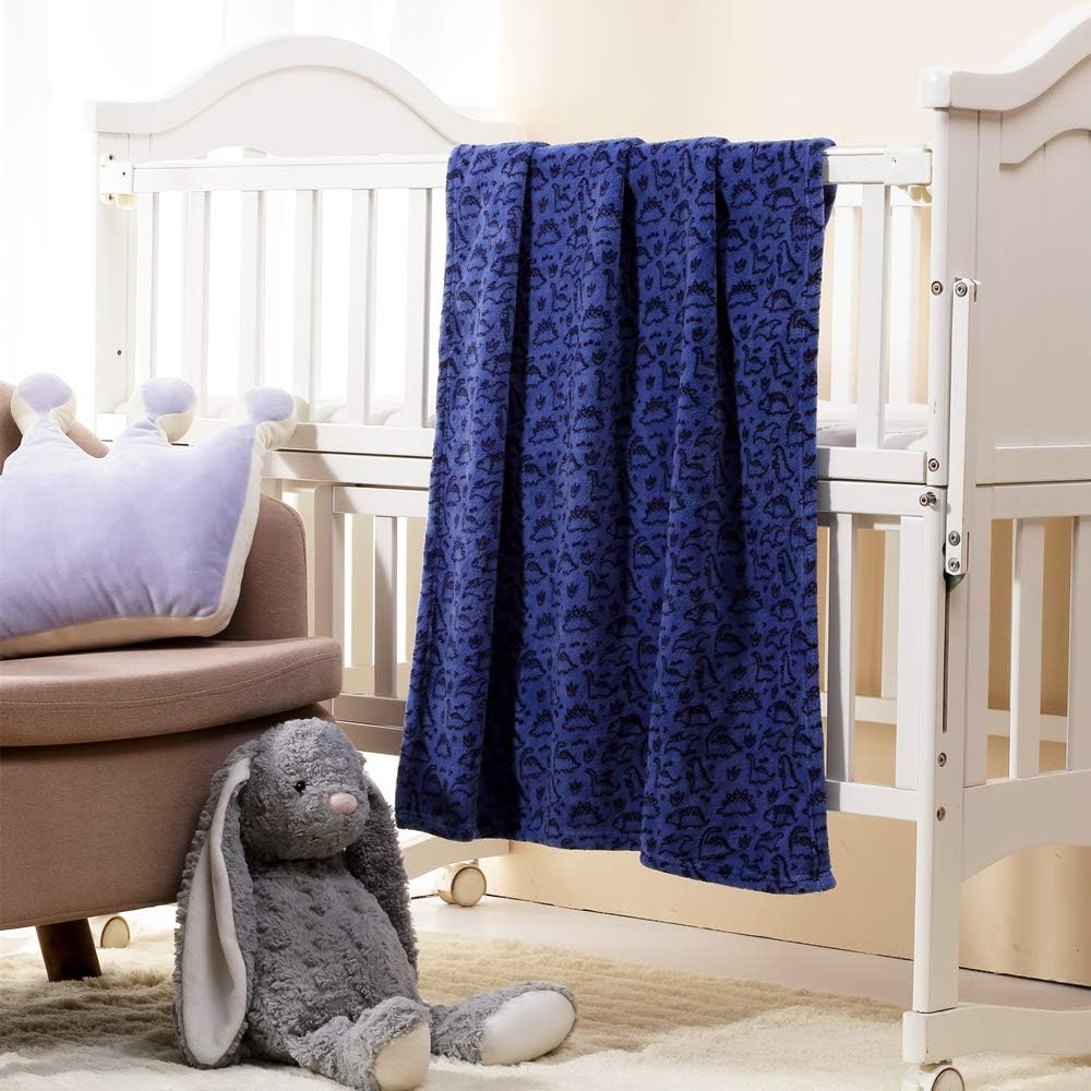 CREVENT 30"X40" Lightweight Fuzzy Fluffy Warm Plush Baby Blanket for Boys Infant Toddler Newborn Crib Cot Stroller - Blue Dinosaur