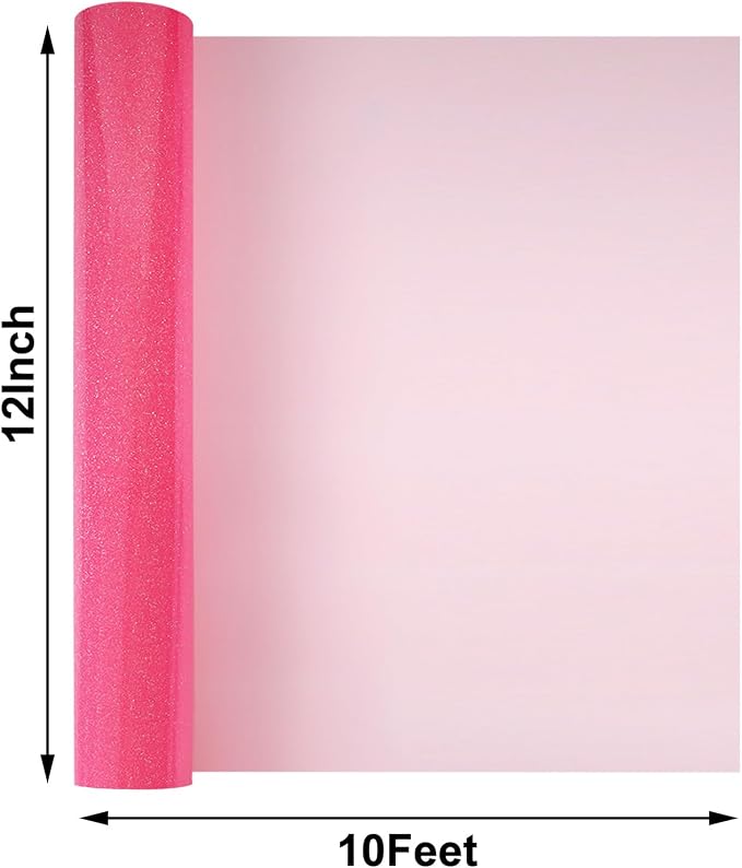 FUNKAKA Glitter Fluorescent Pink HTV Heat Transfer Vinyl Rolls, Glitter HTV