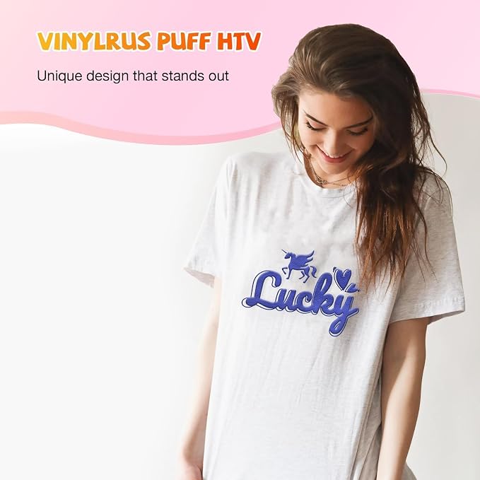 VinylRus Blue Puff Vinyl Heat Transfer -12” x 6ft Puffy 3D Iron on Vinyl