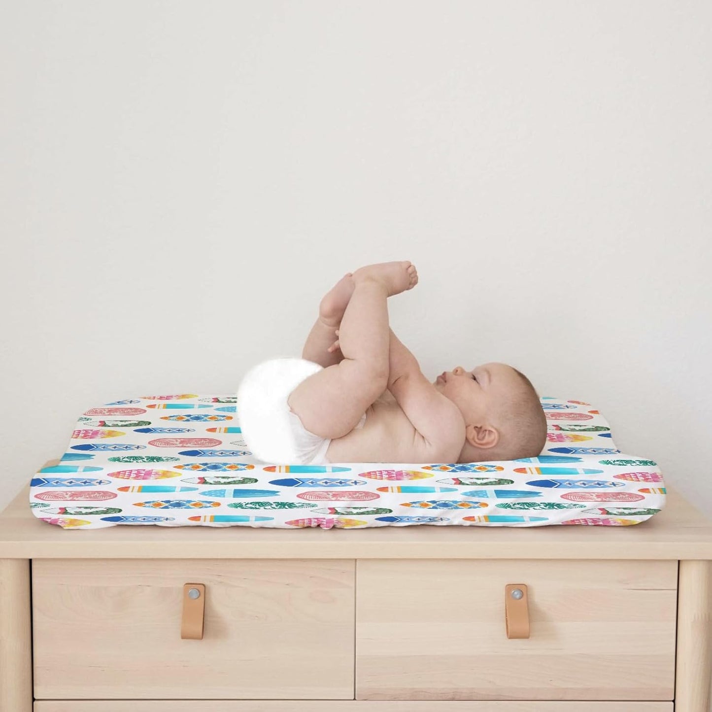 Colorful Surfboards Baby Changing Pad Covers for Boy Girl 32''x16'' Hawaiian Tropical Beach Surfing Fitted Diaper Change Table Mats Boho Summer Ocean Sports Soft Breathable Cradle & Bassinet Sheets