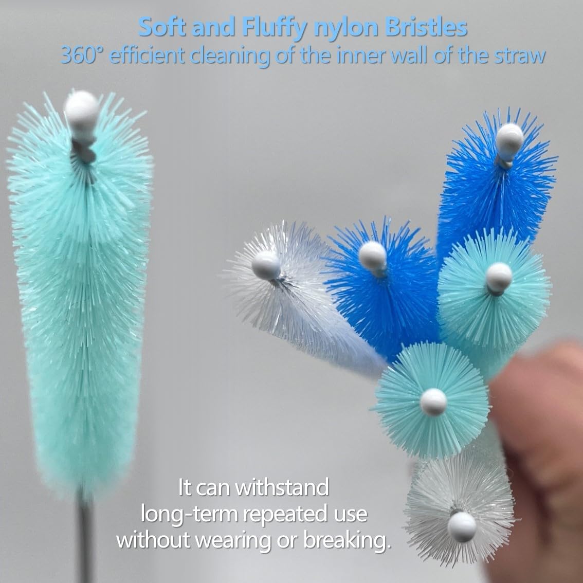 Straw Cleaner Brush Straw Brush for 40 oz Stanley Straw Cleaner Brush Extra Long 12 inch, Nylon Stainless Steel Small Cleaning Brush—Blue&Cyan Series