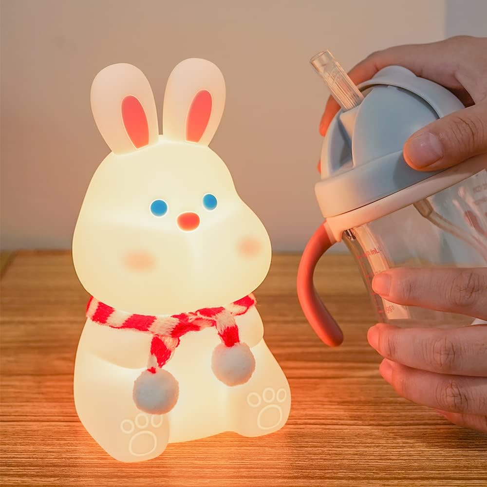 Rabbit Night Light for Adults Kids,LED Dimmable Animal Silicone Bunny Lamp Nightlight,Rechargeable BedsideTable Lamp withTouch Sensor 7 Colors,Gifts Decor for Kids Aduts,Bedrooms,Living Room