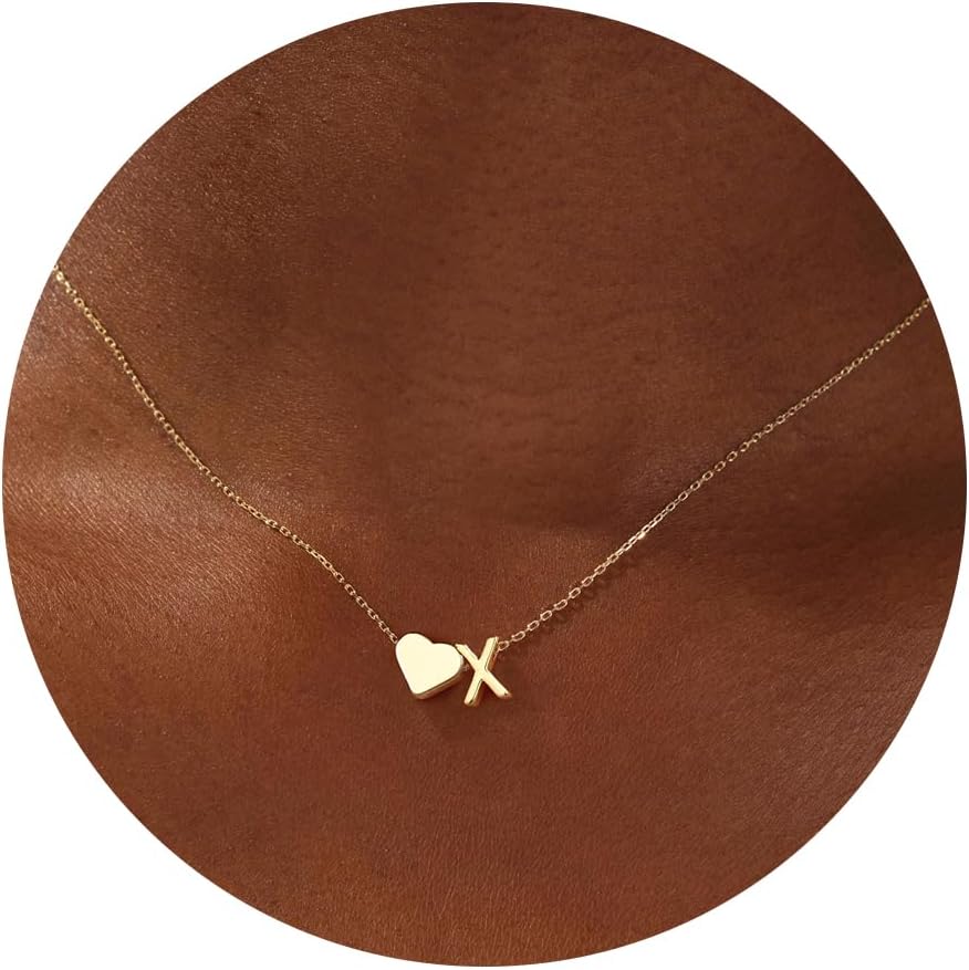 Turandoss Heart Initial Necklace for Women Teen Girls - 18K Gold Plated Letter A-Z Pendant Necklace Dainty Heart Necklaces Tiny Initial Necklaces Birthday Gifts for Women Jewelry