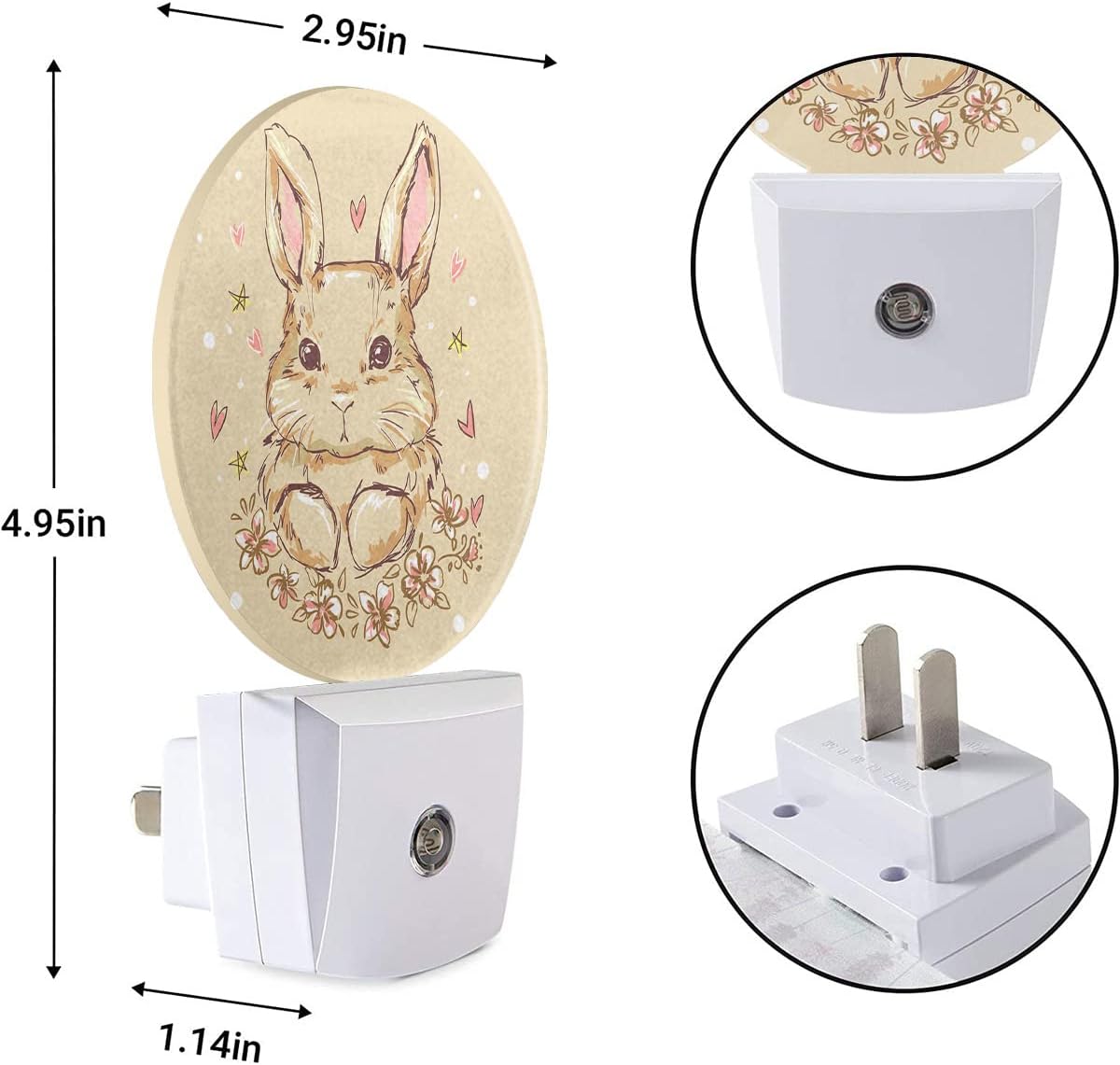 EKOBLA Easter Bunny Night Light Cute Animal Rabbit Hare with Butterfly Boho Plug-in Nightlights Auto Sensor Energy Efficient LED Lamp for Boy Girl Gifts