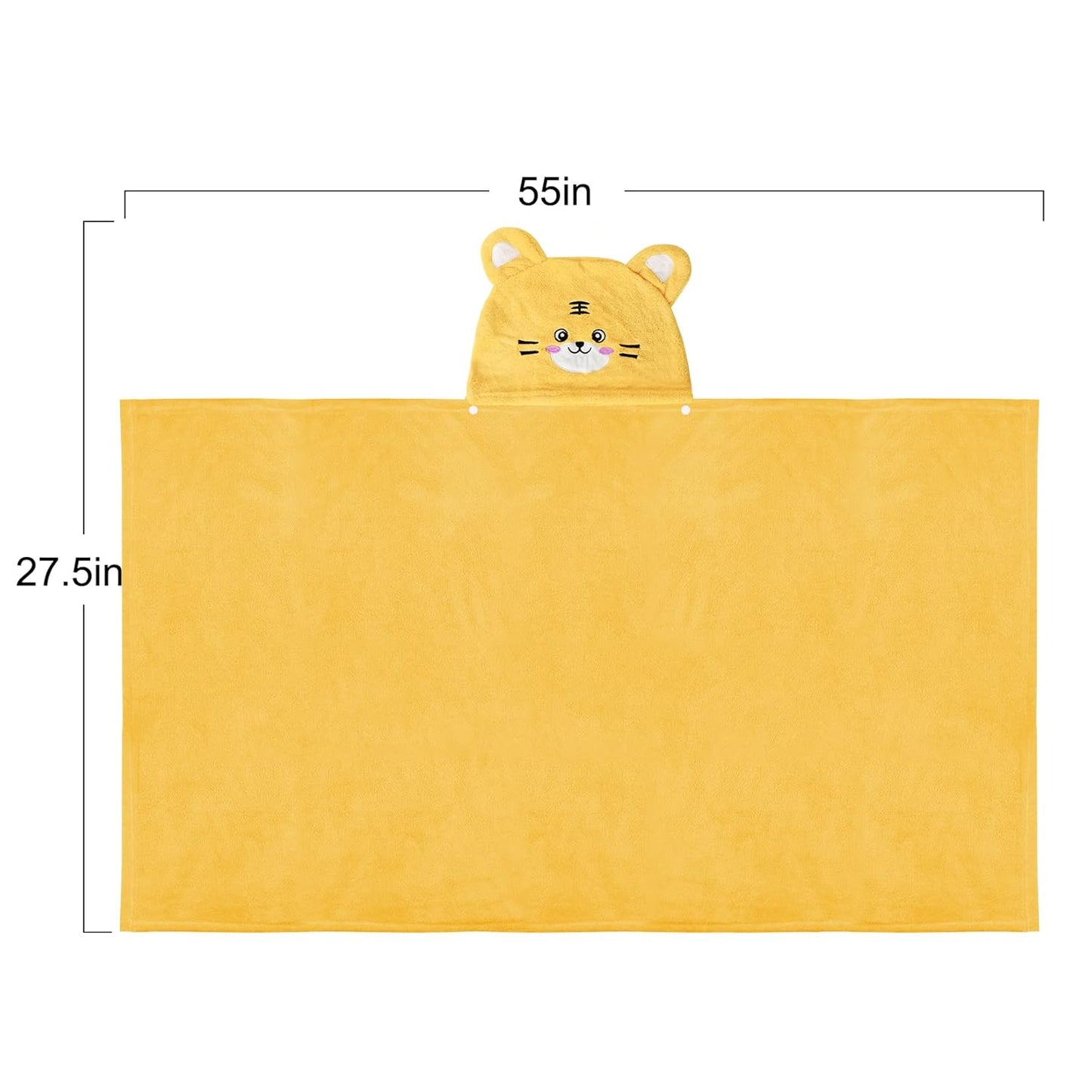ROMASA Toddler Hooded Bath Towel Ultra Soft Towel Highly Absorbent Bathrobe Blanket for Boys Girls- 27.5" x 55" (Yellow-Tiger)