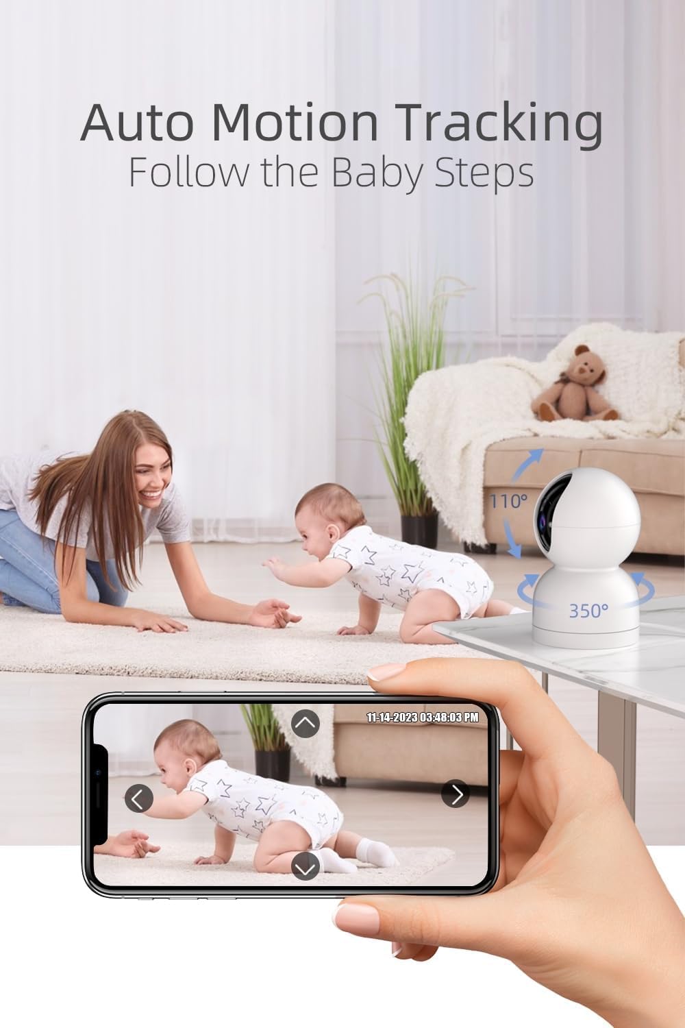 Rraycom 2K Security Camera for Baby Monitor, Pan/Tilt Indoor Cameras for Home Security, Indoor Camera with Motion Detection and Tracking, 2-Way Talk, Color Night Vision,24/7 Cloud &SD, Works w/Alexa