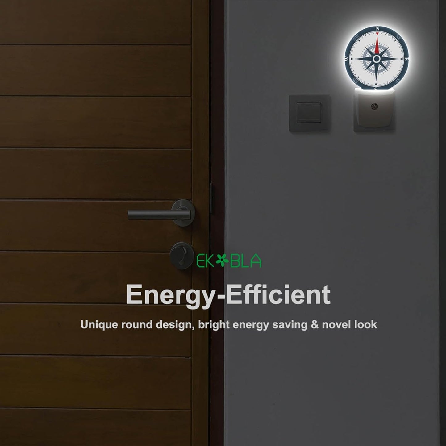 EKOBLA Compass Nautical Plug-in Nightlights Compass Rose Night Lights Plug into Wall Dusk to Dawn Sensor LED Nightlight for Bedroom Bathroom Hallway Living Room Kitchen