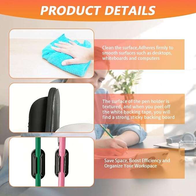 40 PCS Adhesive Pencil Holders for Desk, Silicone Pencil Holder