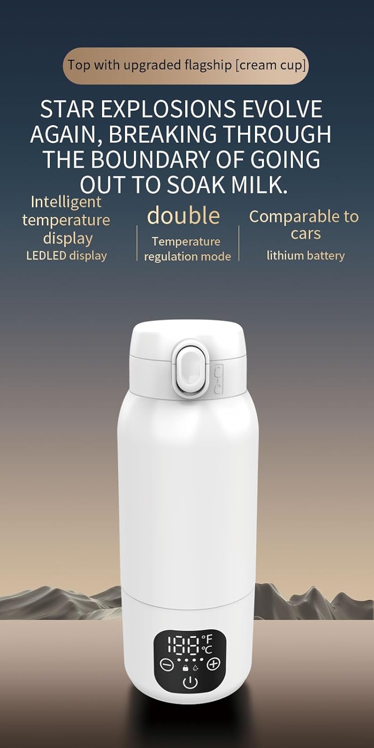 Portable Milk Warmer for Travel, 18.88oz Large Capacity Bottle Fast Breastmilk Water Warmer On The Go with LCD Display for Vehicle, Car, Airplane Journey