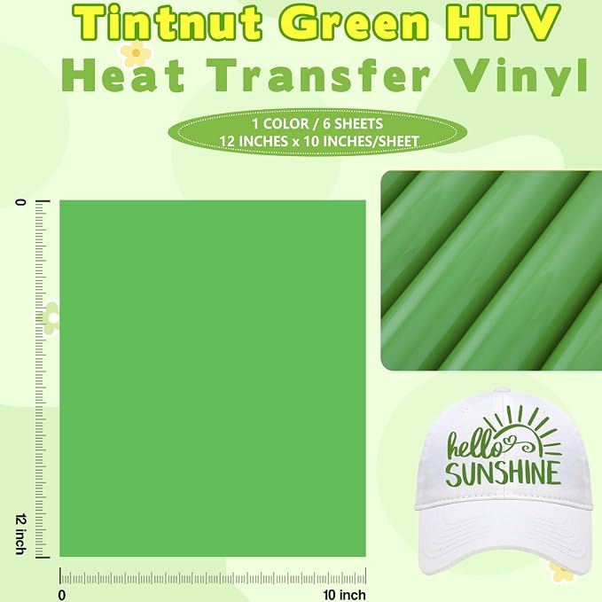 Tintnut Medium Green Heat Transfer Vinyl, easy cut & weed, stretch washable