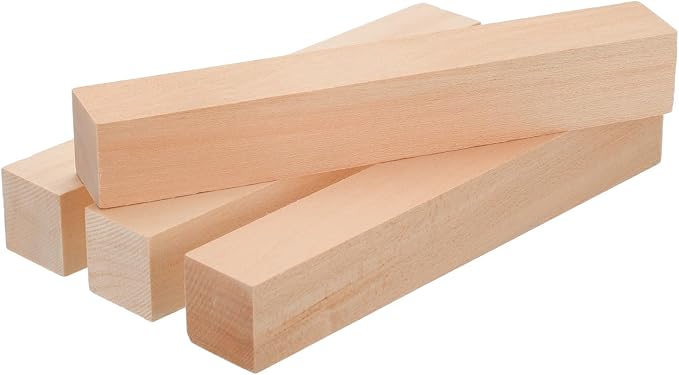 MECCANIXITY 4Pcs Basswood Carving Block, 1.2"x1.2"x8" Square Wooden Dowels