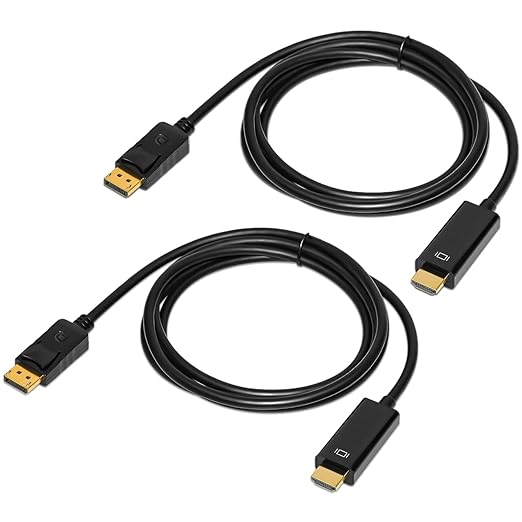 4K Displayport to HDMI Cable 6 Feet 2-Pack, Display Port (DP) to HDMI Adapter Male to Male Cord Converter for PC to HDTV, Monitor, Projector