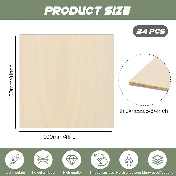 24 Pack Plywood Sheets, Unfinished Wood Boards Blanks