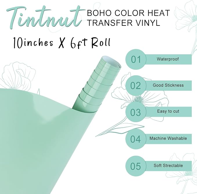 Tintnut Lichen Green HTV Heat Transfer Vinyl, 10inx6ft Iron on Vinyl | Neutral