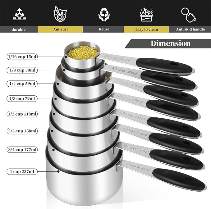 16 Pieces Measuring Cups and Magnetic Measuring Spoons Set Stainless Steel