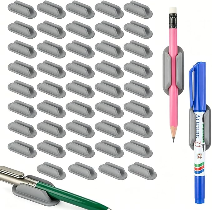 40 PCS Adhesive Pencil Holders for Desk, Silicone Pencil Holder