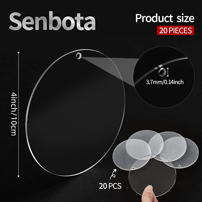 4Inch Round Acrylic Blanks Ornament 20Pcs Clear Acrylic Disc Circle |