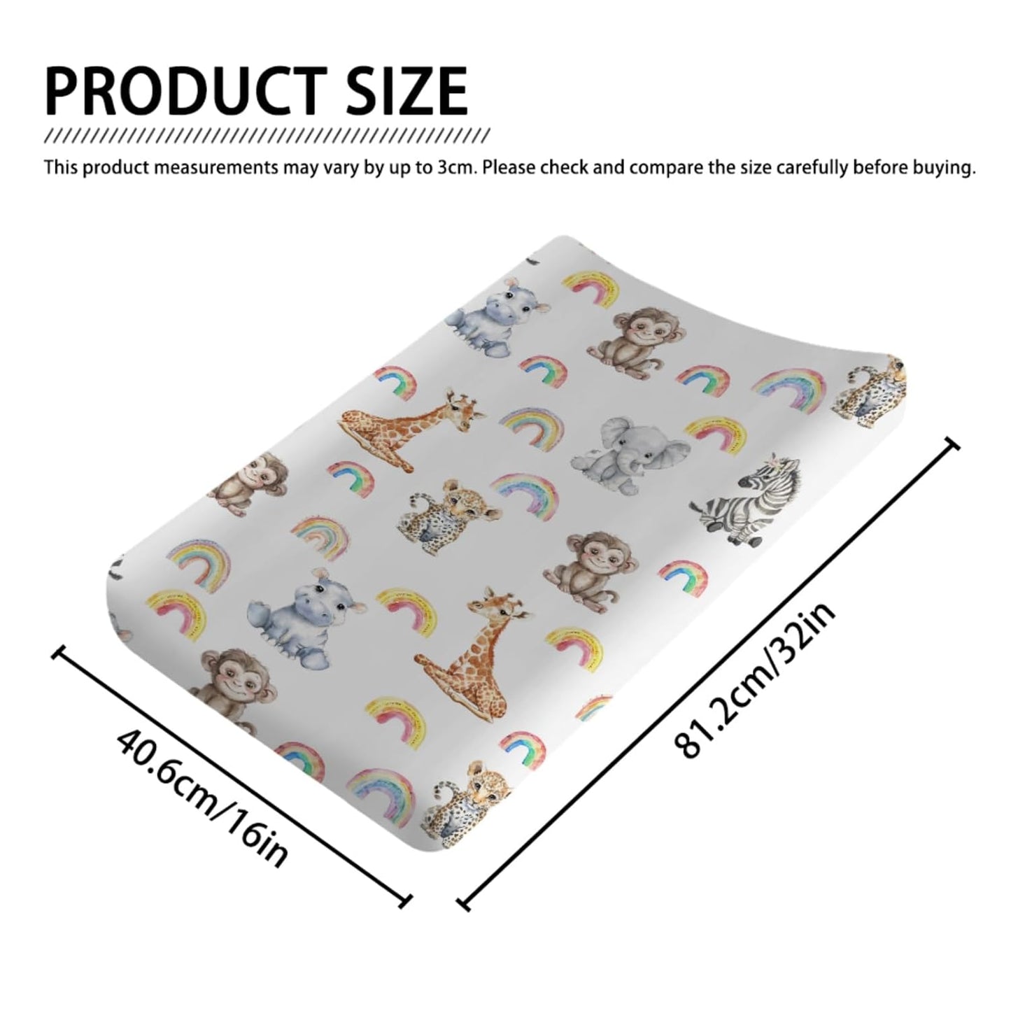 Jungle Safari Animals Rainbow Changing Pad Covers Zoo Leopard Elephant Giraffe Zebra Hippo Monkey Baby Change Table Cover for Boy Girl Soft Stretch Fitted Diaper Changing Pad Sheet Mats 32''x16''
