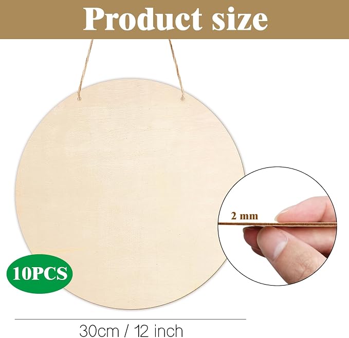 10Pcs Thicken Wood Circles for Crafts