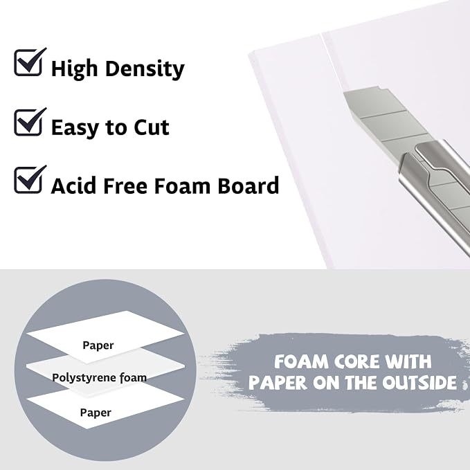 DIYASY 6 Sheets 3mm White Foam Boards, 11.8 x 7.8inch Rectangle Foam PVC Sheet