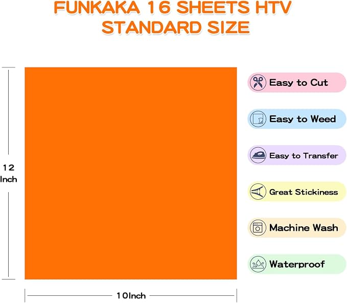 FUNKAKA Glow in The Dark & Fluorescence Heat Transfer Vinyl Bundle, 16 Pack 12"