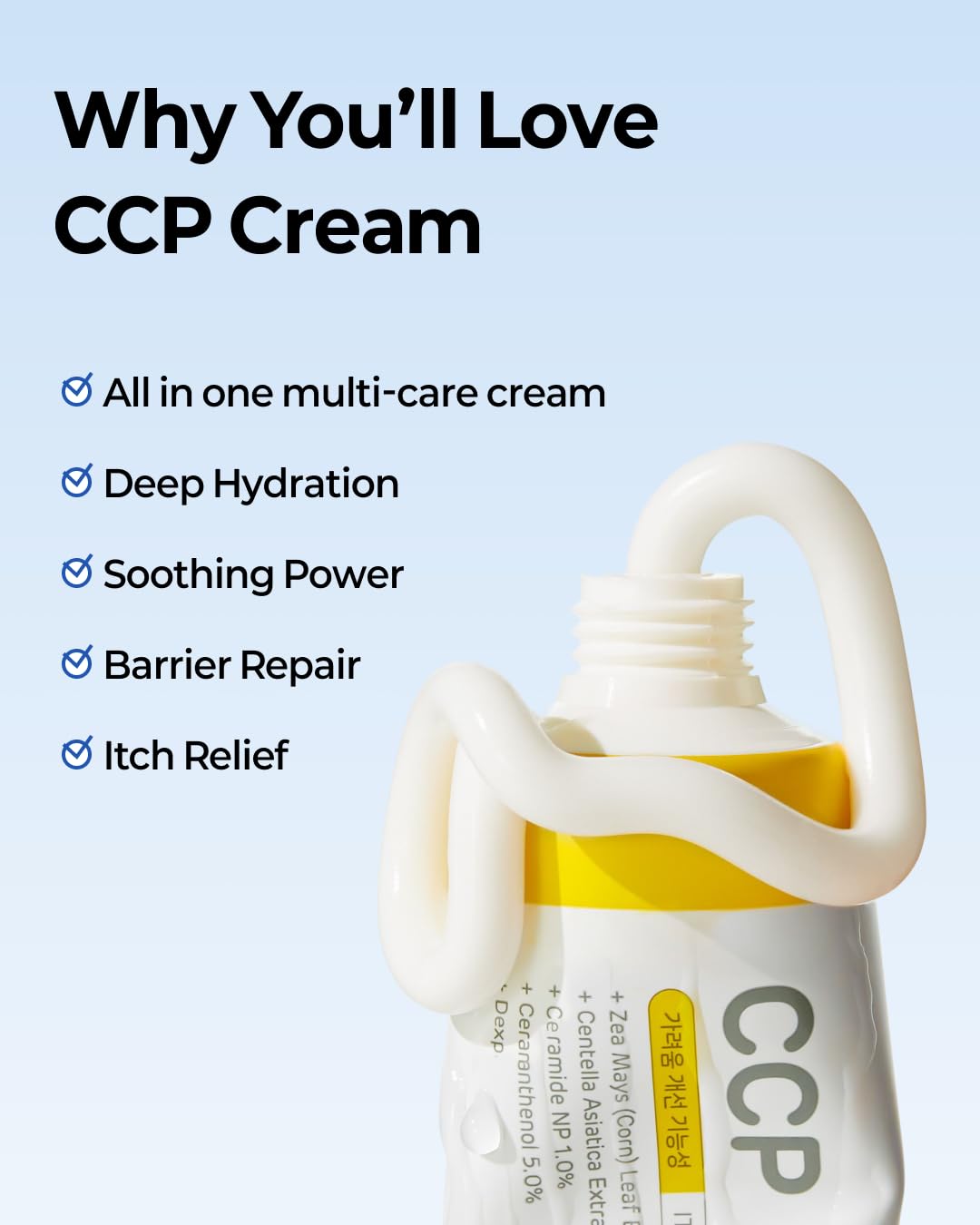 CCP Cream Korean, Itch Relief & Barrier Repair Moisturizer for Dry, Sensitive Skin, Gentle Formula Safe for Babies and Adults, Fragrance-Free 1.69 fl oz